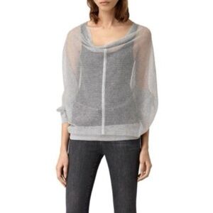 ALLSAINTS Elgar Lev Cowl Lightweight Sheer Top in Gray Size Small VGUC